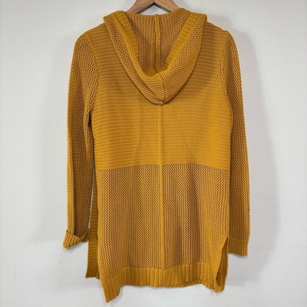 Marled Mustard Yellow Hooded Open Front Cardigan Sweater Size M - Picture 2 of 6